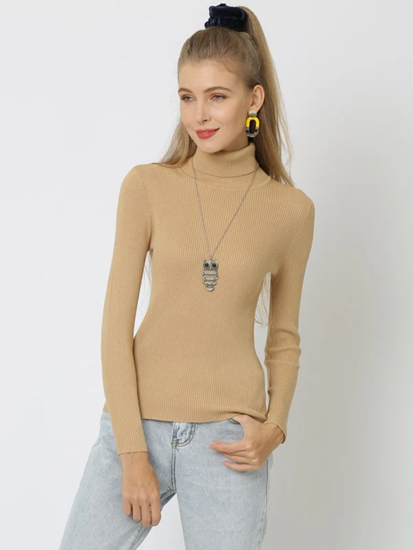 10 Colors Simple Knitting Solid Color High-Neck Pullover - Image 14