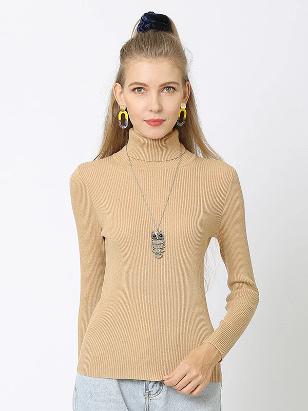 10 Colors Simple Knitting Solid Color High-Neck Pullover - Image 7