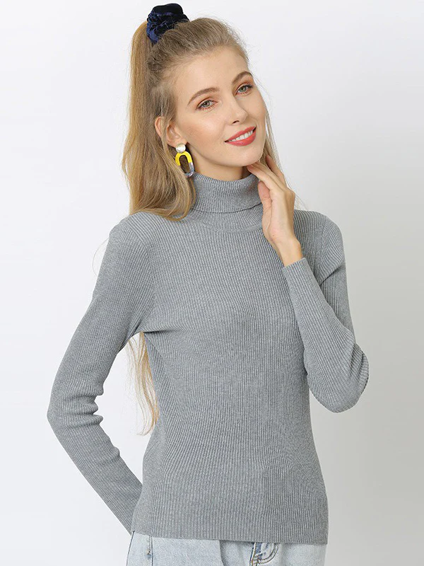 10 Colors Simple Knitting Solid Color High-Neck Pullover - Image 8