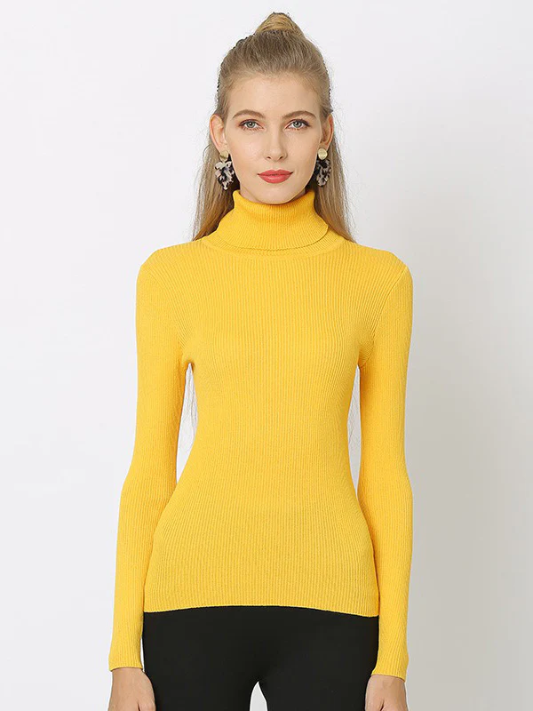 10 Colors Simple Knitting Solid Color High-Neck Pullover - Image 9