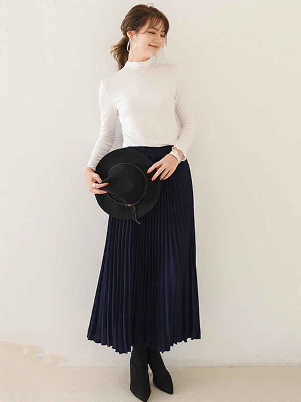 10 Colors Simple Solid Color Long Sleeves High-Neck T-Shirt Top - Image 31