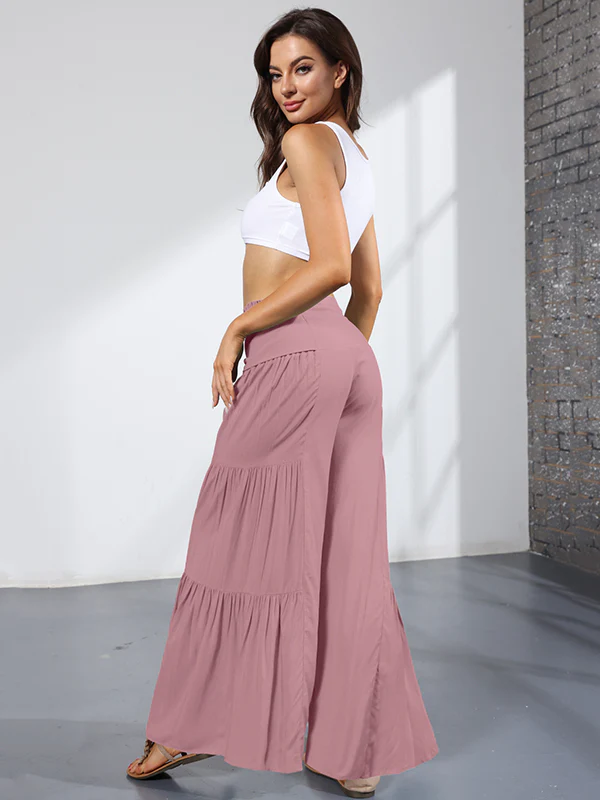 11 Colors Simple High Waisted Solid Color Casual Wide Leg Pants - Image 18