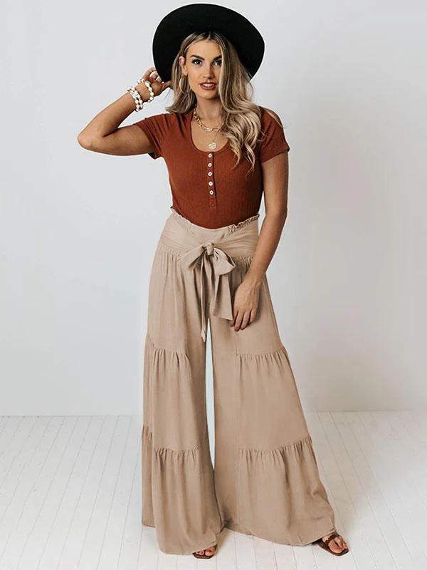 11 Colors Simple High Waisted Solid Color Casual Wide Leg Pants - Image 20