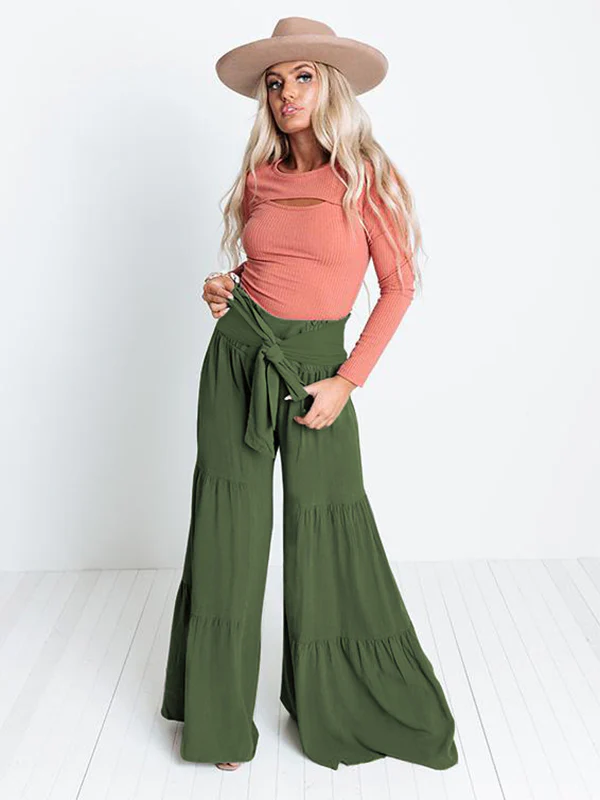 11 Colors Simple High Waisted Solid Color Casual Wide Leg Pants - Image 22