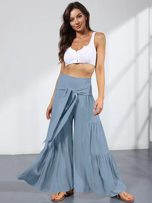 11 Colors Simple High Waisted Solid Color Casual Wide Leg Pants - Image 9