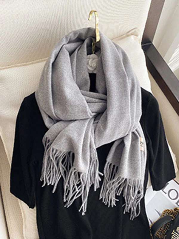 Solid Color Tasseled Scarf Scarfs&Hats - Image 17