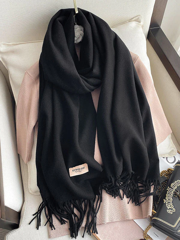 Solid Color Tasseled Scarf Scarfs&Hats - Image 26