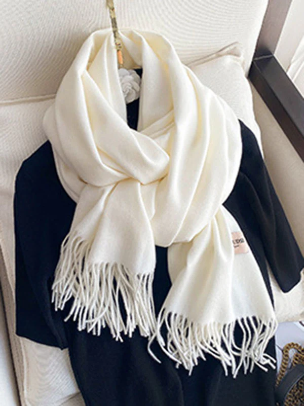 Solid Color Tasseled Scarf Scarfs&Hats - Image 31