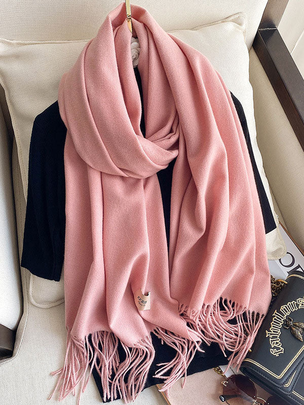 Solid Color Tasseled Scarf Scarfs&Hats - Image 33