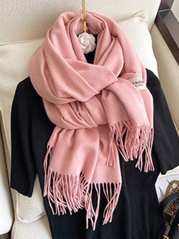 Solid Color Tasseled Scarf Scarfs&Hats - Image 34