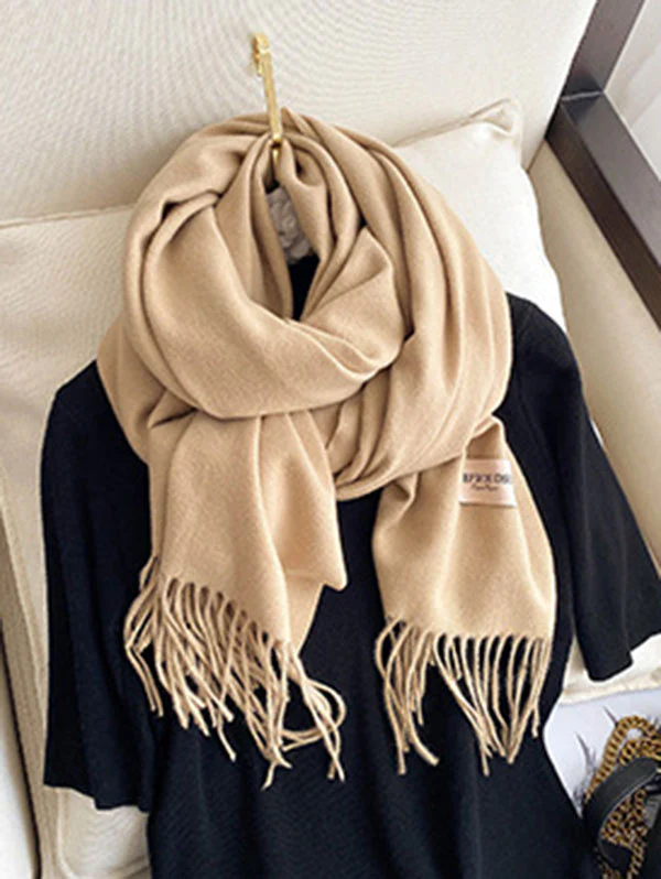Solid Color Tasseled Scarf Scarfs&Hats - Image 35