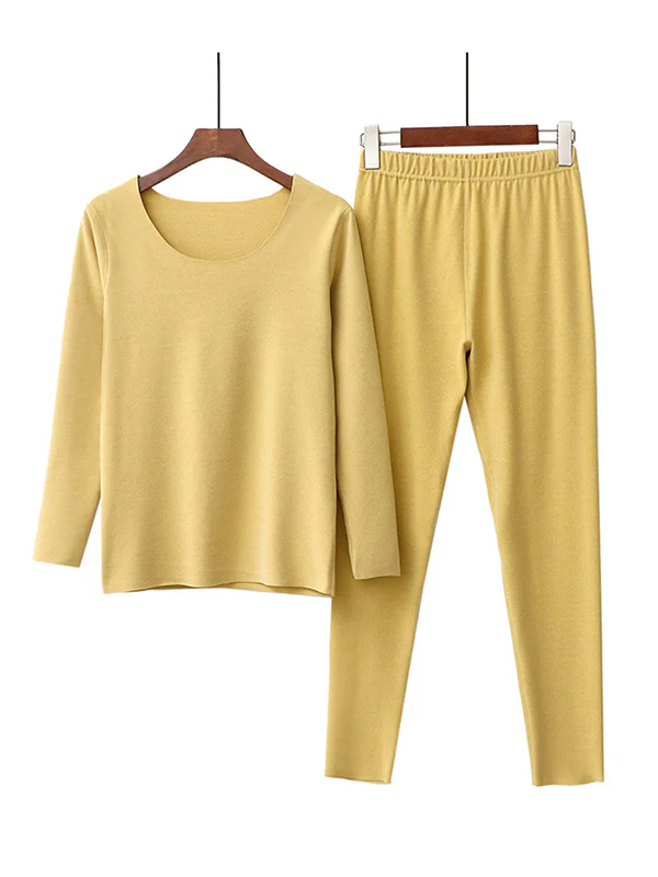 2PCS Plus Size Solid Color Round-Neck Top&Bottom Pajama Set - Image 10