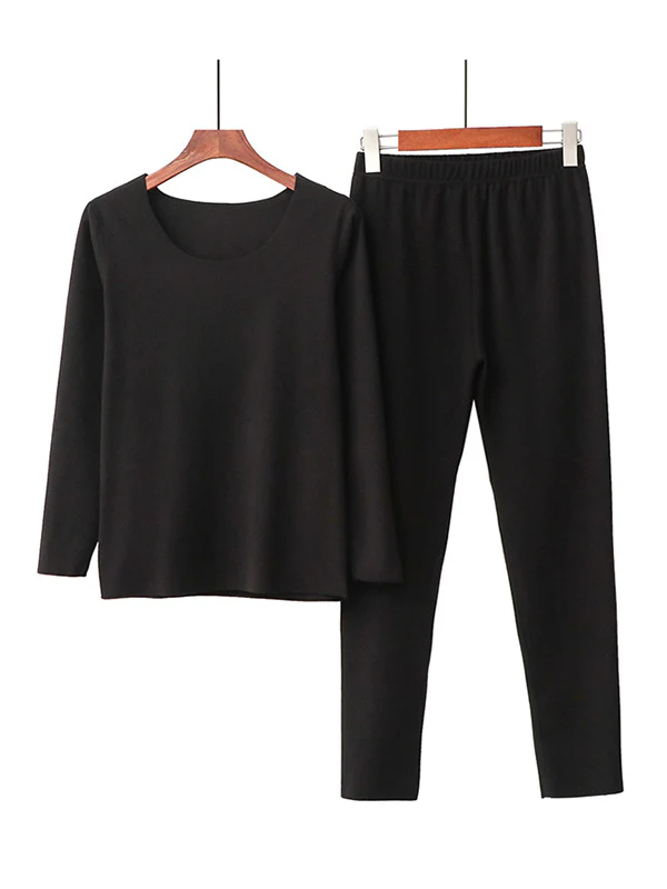 2PCS Plus Size Solid Color Round-Neck Top&Bottom Pajama Set - Image 11