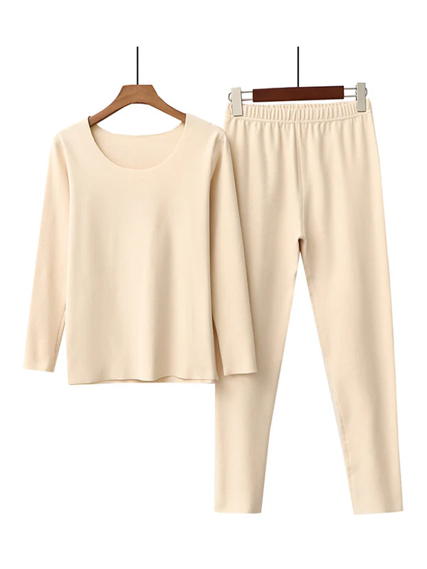 2PCS Plus Size Solid Color Round-Neck Top&Bottom Pajama Set - Image 3