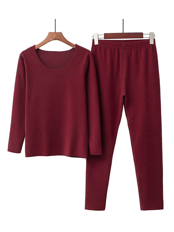 2PCS Plus Size Solid Color Round-Neck Top&Bottom Pajama Set - Image 8