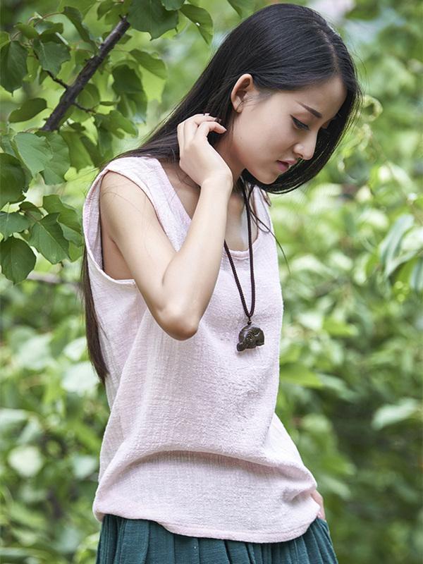 3 Colors Sleeveless Ramie Cotton T-shirt - Image 5