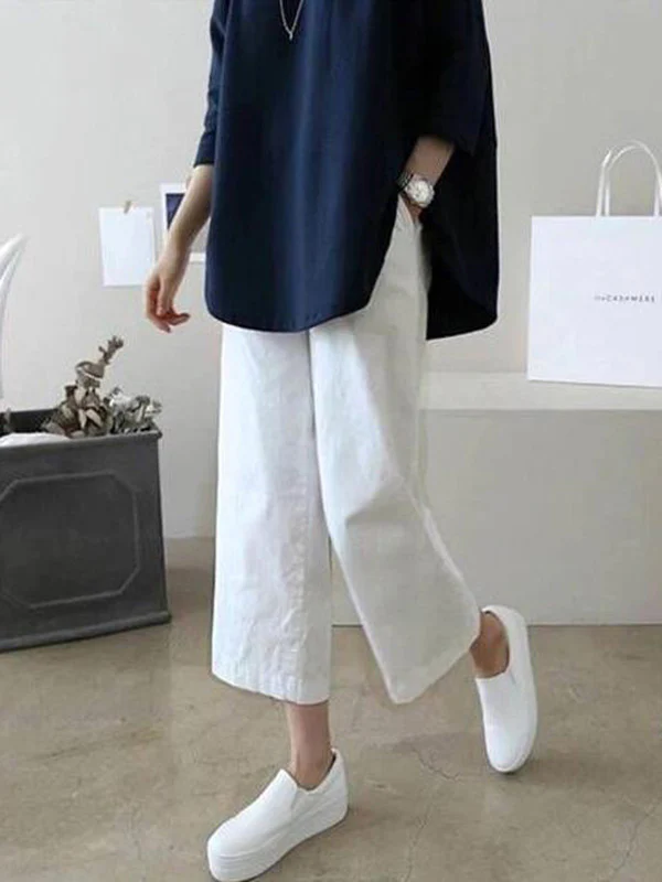 5 Colors Line Loose Casual Plus Size Wide-Leg Pants - Image 2