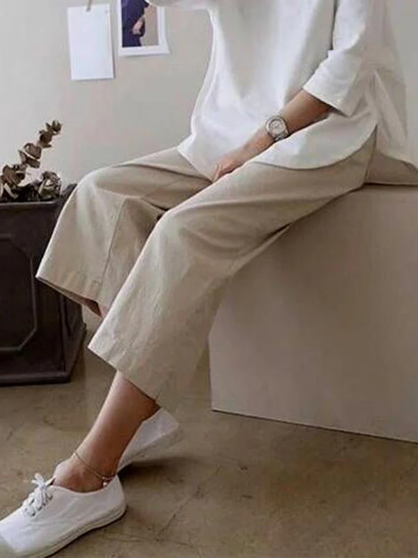 5 Colors Line Loose Casual Plus Size Wide-Leg Pants - Image 3