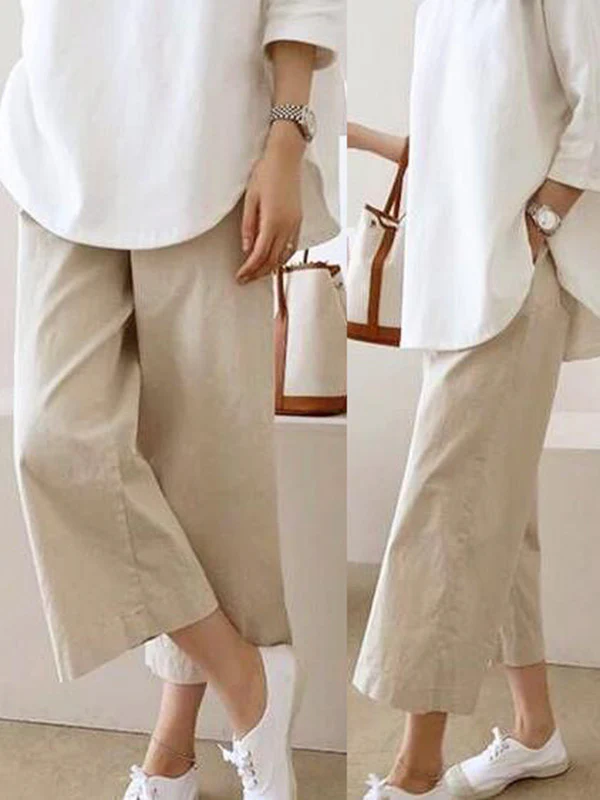 5 Colors Line Loose Casual Plus Size Wide-Leg Pants - Image 4