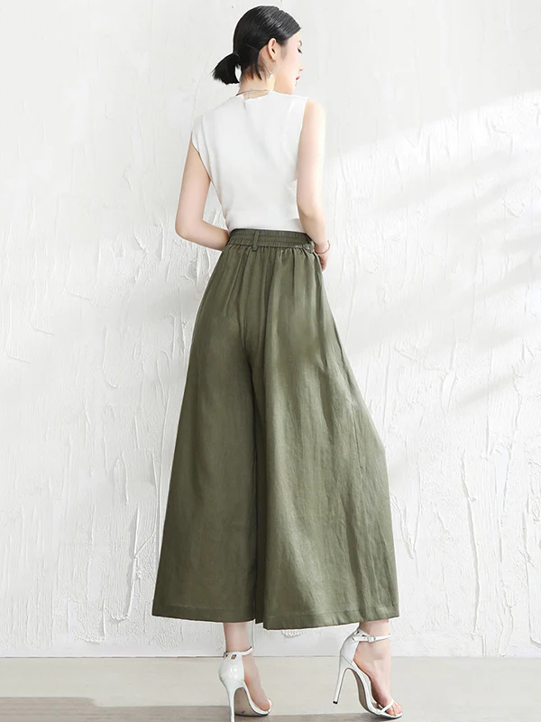 5 Colors Loose Solid Color Ramie Cotton Wide Leg Pants - Image 10