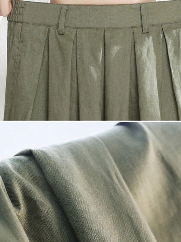5 Colors Loose Solid Color Ramie Cotton Wide Leg Pants - Image 11