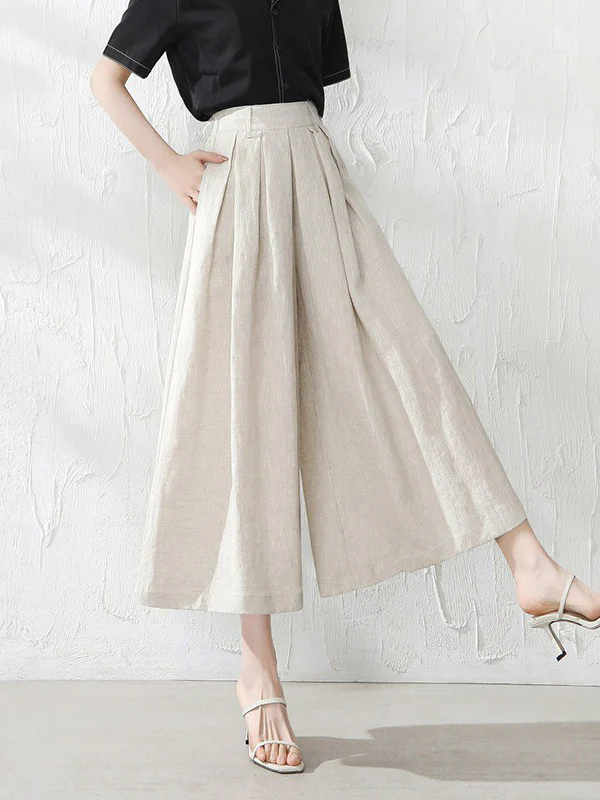 5 Colors Loose Solid Color Ramie Cotton Wide Leg Pants - Image 2