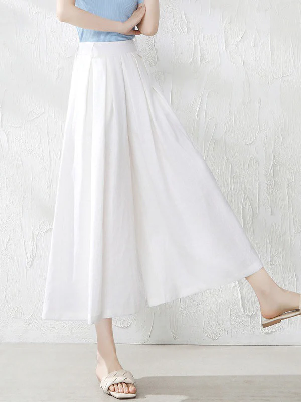 5 Colors Loose Solid Color Ramie Cotton Wide Leg Pants - Image 3