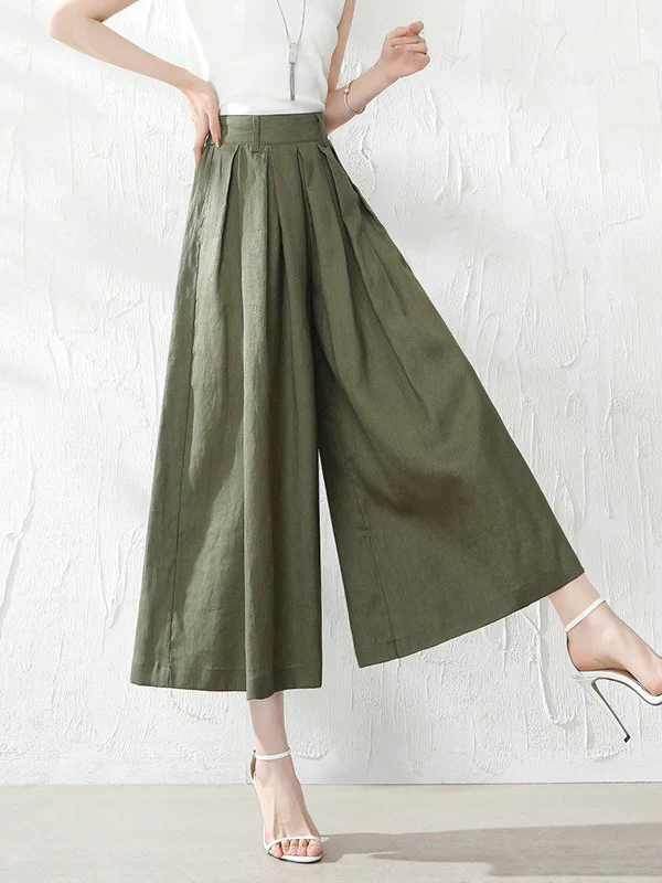5 Colors Loose Solid Color Ramie Cotton Wide Leg Pants - Image 4