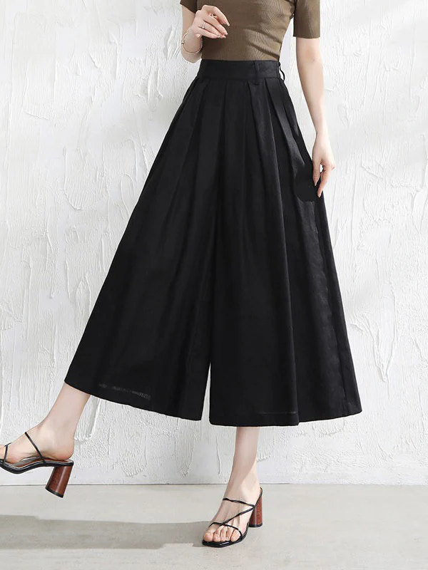 5 Colors Loose Solid Color Ramie Cotton Wide Leg Pants - Image 5
