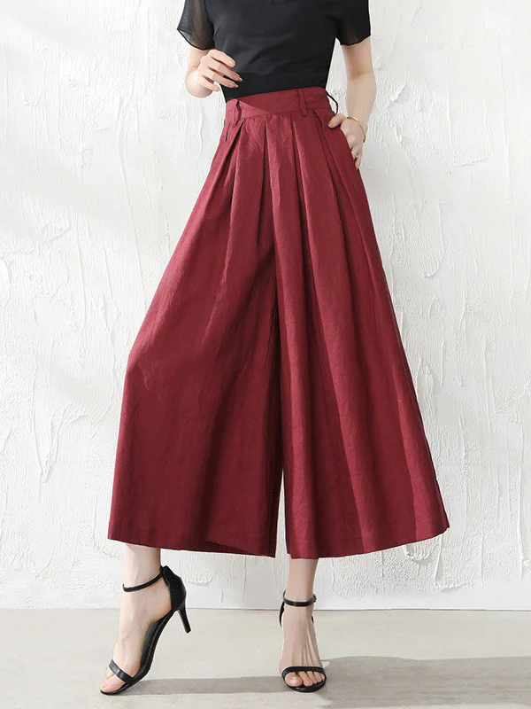 5 Colors Loose Solid Color Ramie Cotton Wide Leg Pants - Image 6