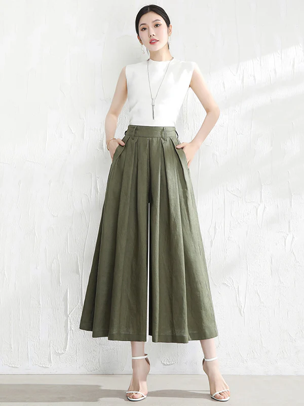 5 Colors Loose Solid Color Ramie Cotton Wide Leg Pants - Image 8