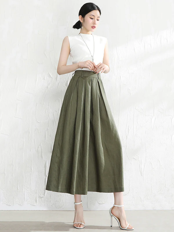 5 Colors Loose Solid Color Ramie Cotton Wide Leg Pants - Image 9