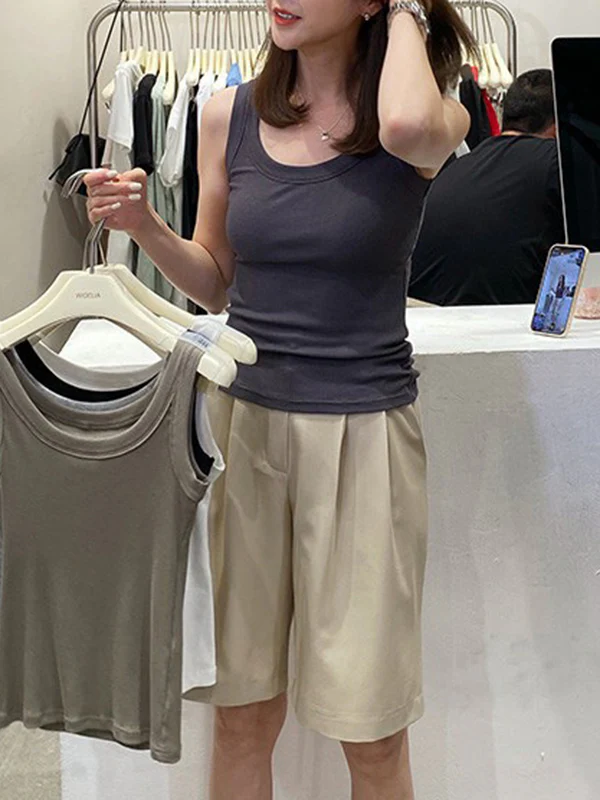 5 Colors Simple Solid Color Sleeveless Vest Top - Image 3