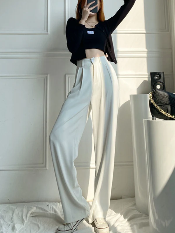 6 Colors Urban High Waisted Wide Leg Solid Color Pants - Image 11