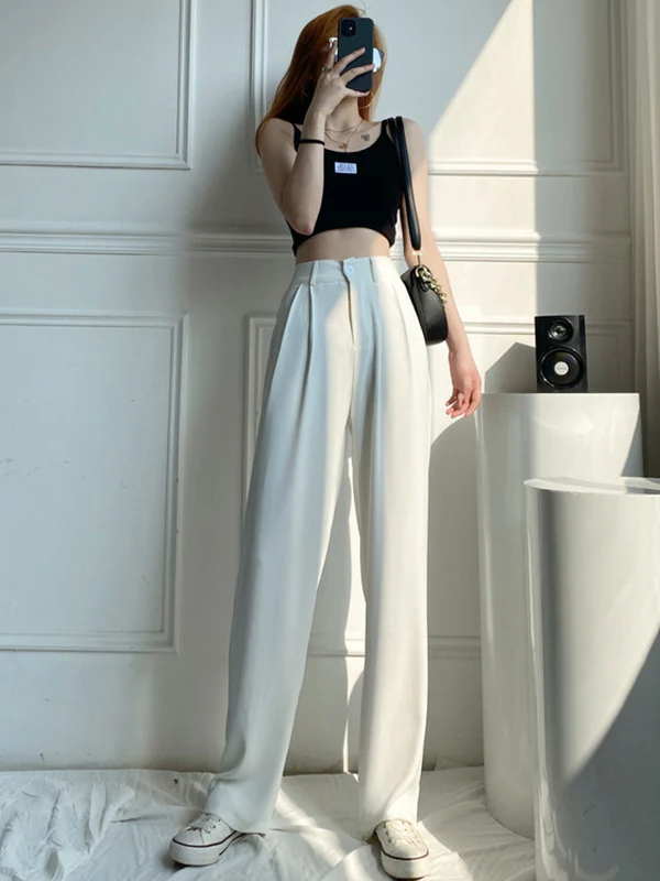 6 Colors Urban High Waisted Wide Leg Solid Color Pants - Image 13