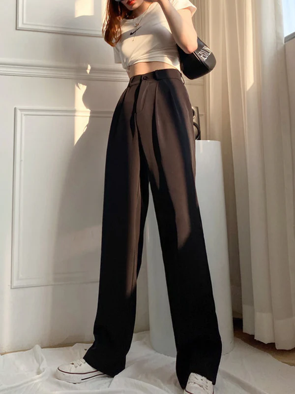 6 Colors Urban High Waisted Wide Leg Solid Color Pants - Image 6
