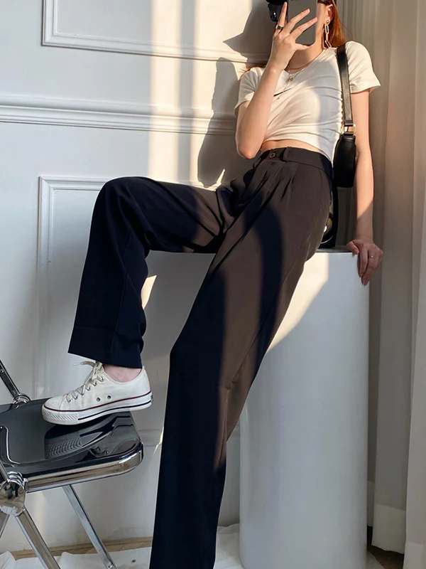 6 Colors Urban High Waisted Wide Leg Solid Color Pants - Image 7