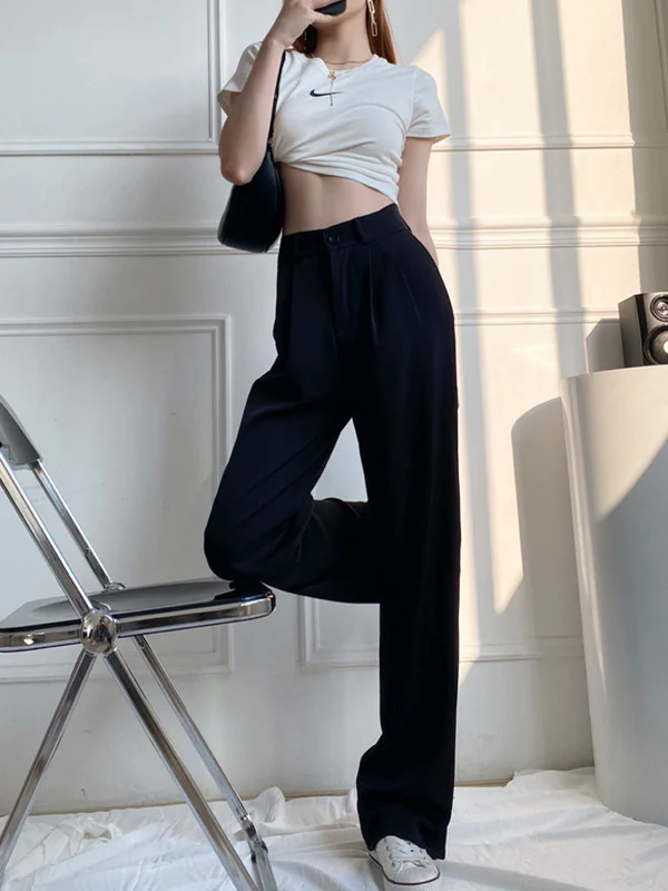 6 Colors Urban High Waisted Wide Leg Solid Color Pants - Image 8