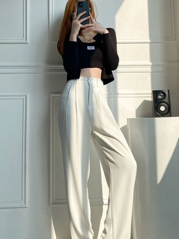 6 Colors Urban High Waisted Wide Leg Solid Color Pants - Image 9
