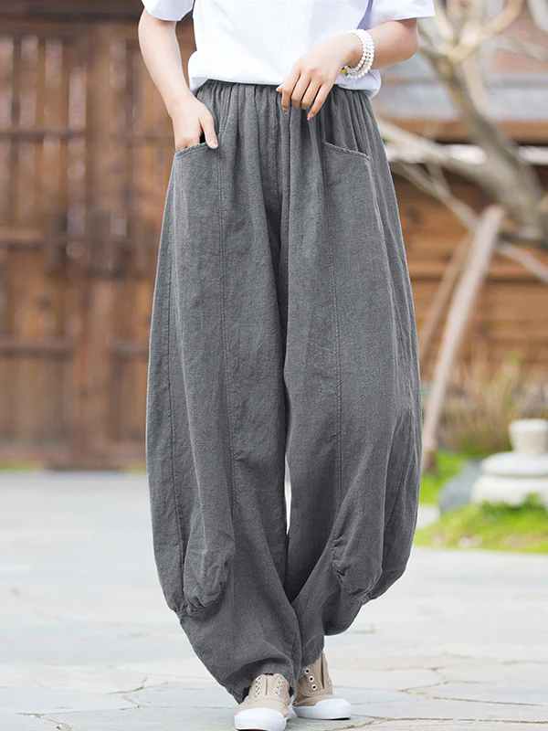 7 Colors Casual Wide Leg High Waisted Solid Color Linen Pants - Image 10