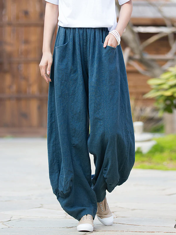 7 Colors Casual Wide Leg High Waisted Solid Color Linen Pants - Image 11