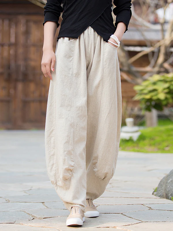 7 Colors Casual Wide Leg High Waisted Solid Color Linen Pants - Image 12