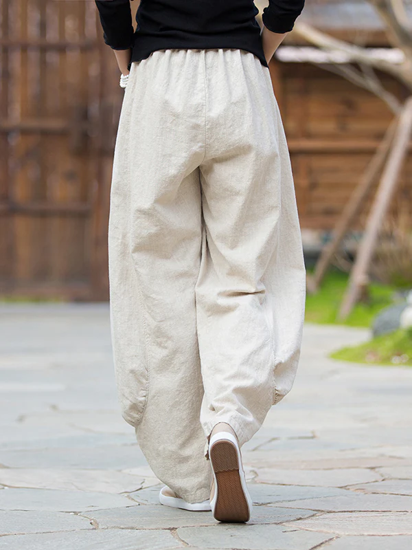 7 Colors Casual Wide Leg High Waisted Solid Color Linen Pants - Image 13