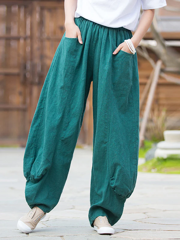 7 Colors Casual Wide Leg High Waisted Solid Color Linen Pants - Image 14