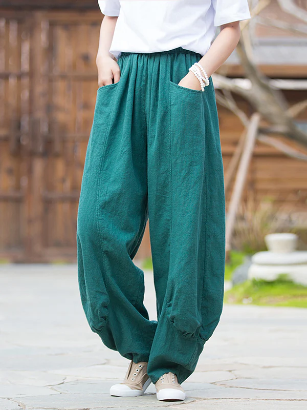 7 Colors Casual Wide Leg High Waisted Solid Color Linen Pants - Image 15