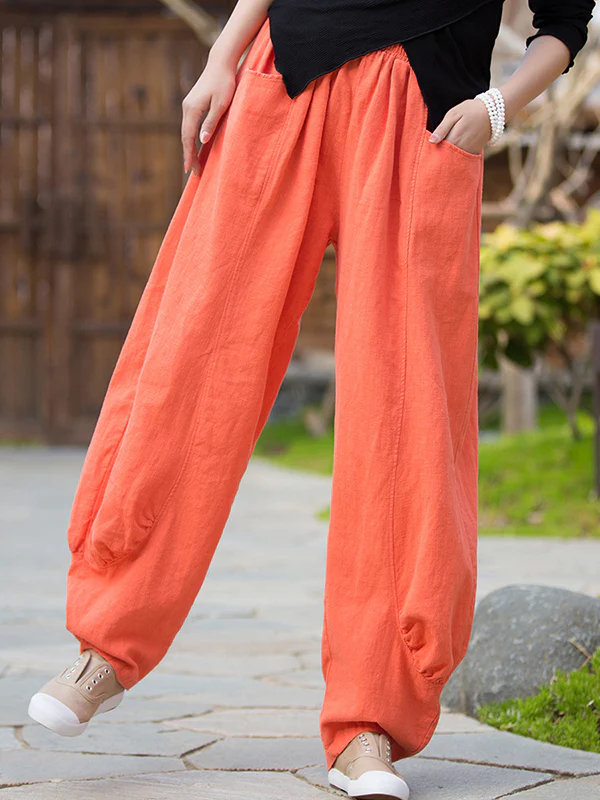 7 Colors Casual Wide Leg High Waisted Solid Color Linen Pants - Image 16