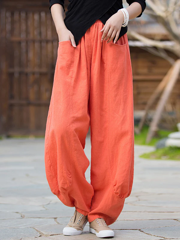 7 Colors Casual Wide Leg High Waisted Solid Color Linen Pants - Image 17