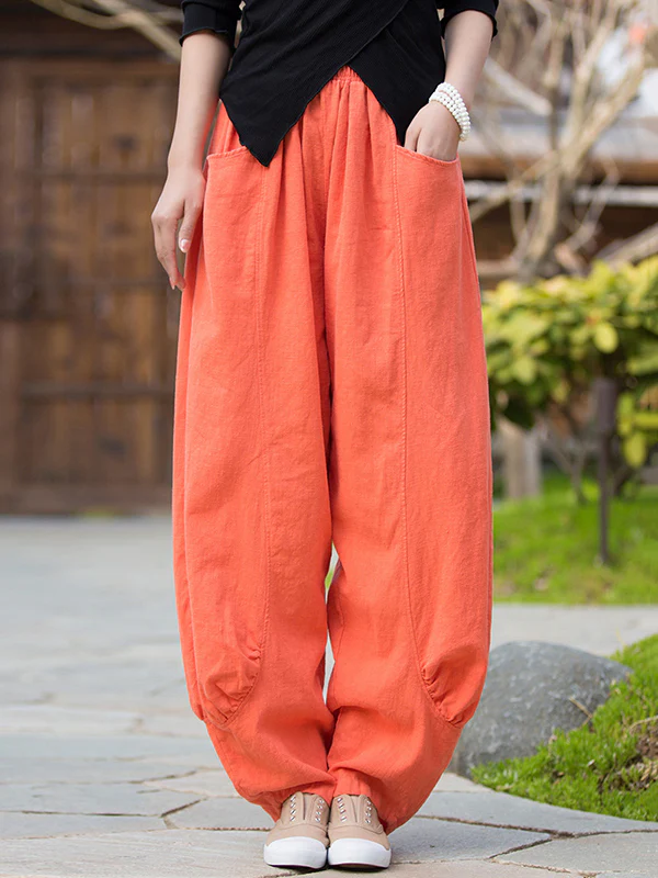 7 Colors Casual Wide Leg High Waisted Solid Color Linen Pants - Image 18