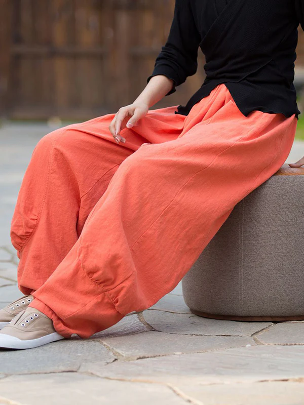 7 Colors Casual Wide Leg High Waisted Solid Color Linen Pants - Image 19