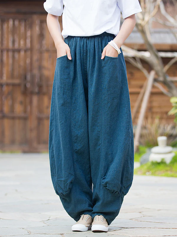 7 Colors Casual Wide Leg High Waisted Solid Color Linen Pants - Image 2